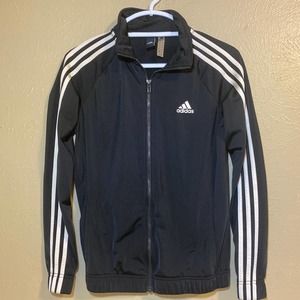 Adidas Jacket Women Size Small Black Full Zip 3 Stripes Polyester